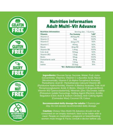 Chewy Vites Adults Multivitamin Advance | 60 Gummy Vitamins | 12 Essential Nutrients | 1-a-Day | 2 Months Supply | Real Fruit Juice | Vegan 60 count (Pack of 1) Adults Multivitamin Advance - Buy Online on GoSupps.com