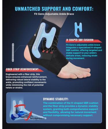 Fit Geno Ankle Stabilizer Brace for Sprained Ankles | Adjustable Breathable Support for Men & Women - Right Medium/Large Black - Buy Online on GoSupps.com