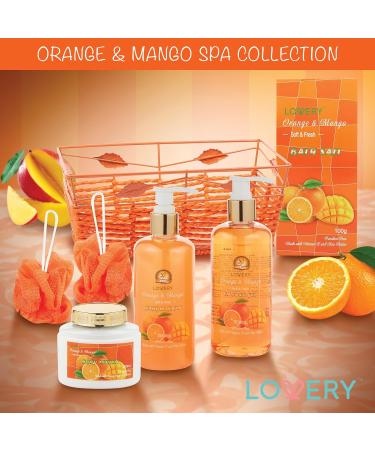 Home Spa Gift Basket - 7pc Orange & Mango Bath & Body Set for Men & Women | Shower Gel Bubble Bath Lotion & More - Buy Online on GoSupps.com