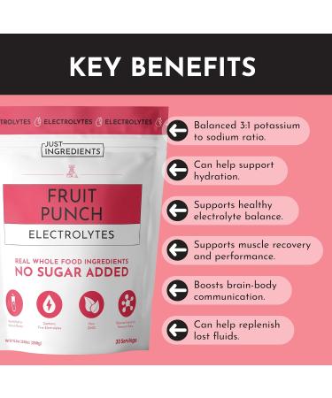 Fruit Punch Electrolytes-30 Serving Hydration Drink Mix with Coconut Water, Sea Salt, and Trace Minerals - Supports Hydration, Recovery, and Electrolyte Balance* Fruit Punch 30 Servings - Buy Online on GoSupps.com