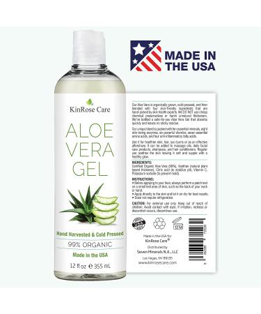 12oz Organic Aloe Vera Gel - Pure Cold Pressed for Skin, Hair & Sunburn Relief - KinRose Care - Vegan & Unscented - Buy Online on GoSupps.com