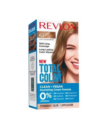 Revlon Permanent Hair Color Permanent Hair Dye Total Color with 100% Gray Coverage Clean & Vegan 63 Light Golden Brown 3.5 Oz