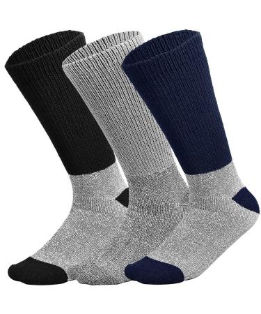 Doctor Recommend Thermal Diabetic Socks Keep Foot Warm Non-Binding Crew Socks For Men Women 13-15 3 Pairs Assorted (Black Grey Navy)