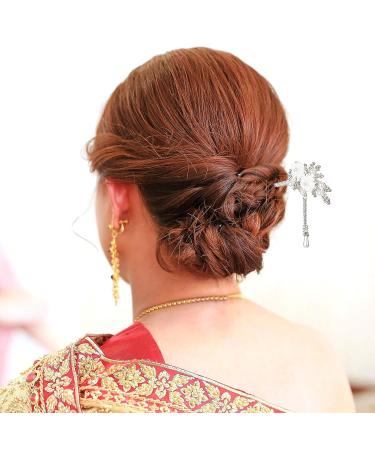 Rhinestone Pearl Flower Hair Stick Set - Vintage Chinese Hair Chopsticks with Tassel - Hair Styling Accessories for Women (Silver) - Buy Online on GoSupps.com