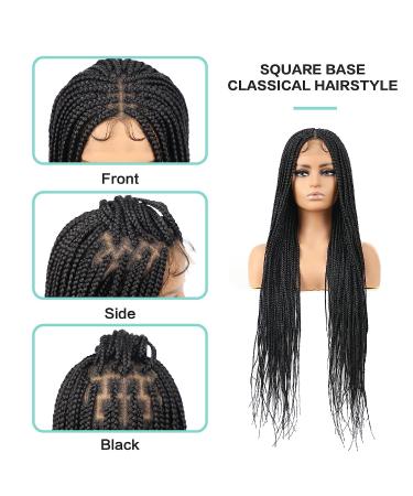 Humistwbiu Full Double Lace Front Box Braid Wig 36 Inch for African American Women - Lightweight Synthetic Hand Braided Wig with Baby Hair - Japan-made - Black (1B) - Buy Online on GoSupps.com
