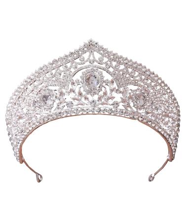 WIOJEIGO Women's Crown Crystal Wedding Tiara Queen Rhinestone Headbands for Prom Birthday Party Silver One Size Silver