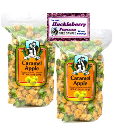 Killian Korn, Caramel Apple Popcorn, Sooo Yummy", All Naturally Flavored Popcorn, Perfectly Popped Popcorn, 10 oz (Pack of 2) + Includes-Free Huckleberry Gourmet Popcorn Sample Pack.50 oz