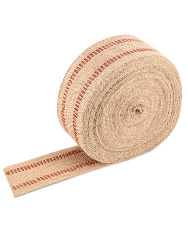 ZOENHOU 3.5 Inch 33 Yard Upholstery Jute Webbing, Thickened Jute Chair Webbing Furniture Webbing Natural with Red Stripes for Outdoor Indoor