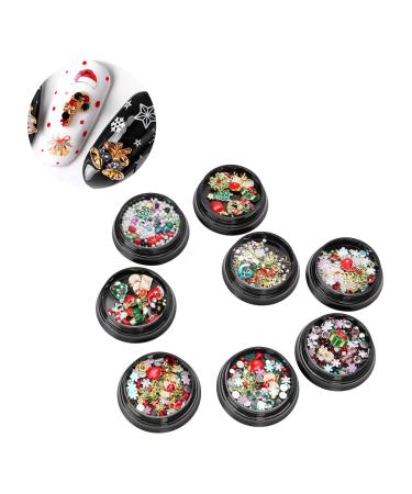 8 Boxes Christmas Nail Art Rhinestones mixed nail art Christmas nail accessories Metal Nail Studs for Christmas Nails Art Decoration Supplies