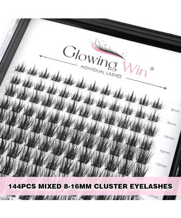 Glowing Win 144 PCS Eyelash Extensions Set - DIY Cluster Lashes with Bond & Seal Tweezers - 8-16mm Natural False Eyelashes - Buy Online on GoSupps.com