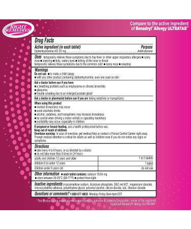 Right Remedies Allergy Relief - 400 Count Diphenhydramine HCl 25mg Antihistamine Ultratabs - Buy Online on GoSupps.com