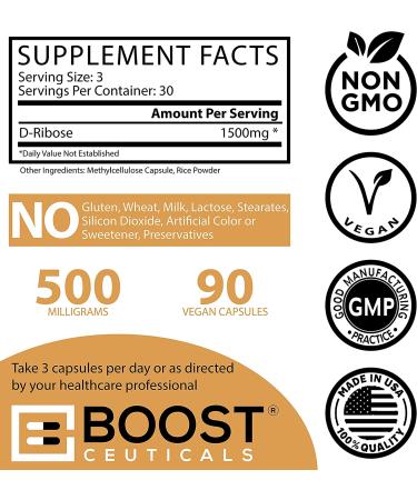 BoostCeuticals D Ribose Capsules 1500mg - Vegan & Gluten Free - Non GMO - 90 Count - Buy Online on GoSupps.com