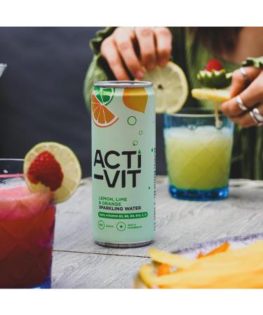 Acti-Vit Sparkling Flavoured Vitamin Water Cans - B Vitamins B5 B6 B9 B12, Vitamin C, D, Zinc, Magnesium, 0 Sugar - 12x 330ml Lemon Lime & Orange - Buy Online on GoSupps.com