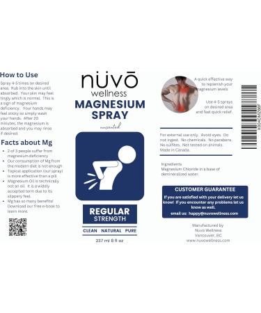 Magnesium Oil Spray - Unscented Regular Strength - 8oz - Huile de Magn sium - Product of Canada 237ml - Buy Online on GoSupps.com