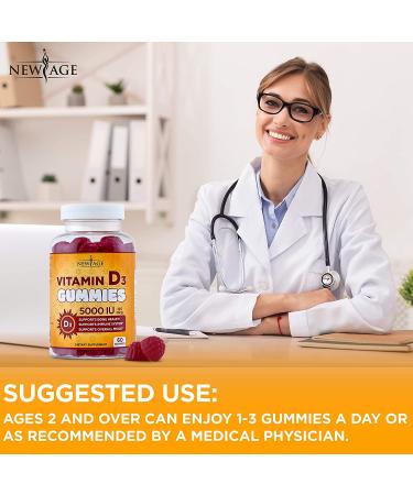 New Age Vitamin D3 5000 IU 125mcg Gummies - 2 Pack (240 Count) - Immune Health Support - Non-GMO, Gluten-Free, Dairy-Free - Buy Online on GoSupps.com
