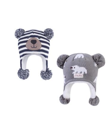 LANGZHEN Toddler Kids Infant Winter Hat Earflap Knit Warm Cap Fleece Lined Beanie for Baby Boys Girls 6-12 Months Bear -Navy Stripe+polar Bear - Grey - Buy Online on GoSupps.com