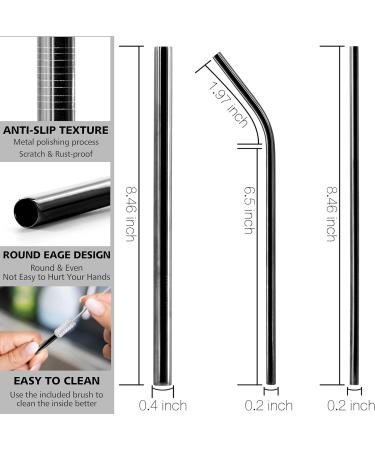 Anaeat 6 Pack Reusable Food-Grade Stainless Steel Straws Durable Long Metal Drinking Straw with Cleaning Brush & Travel Case - 2 Bent 2 Straight & 2 Wide Straws for Smoothie Bubble Tea (Black) 6-piece Black - Buy Online on GoSupps.com