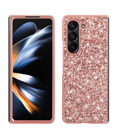 Tivenfezk Nadoli glitter case for samsung galaxy z fold 5 rose gold glossy sparkling bling galvanisier frame ultra -thin shockproof back pocket cell phone case protective cover