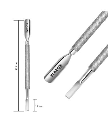 Blazco Professional Grade Stainless Steel Cuticle Pusher & Nail Cleaner - Dual Sided Manicure/Pedicure Tool for Finger and Toe Nails - Cuticle Remover - Durable and Precise - Silver - Buy Online on GoSupps.com