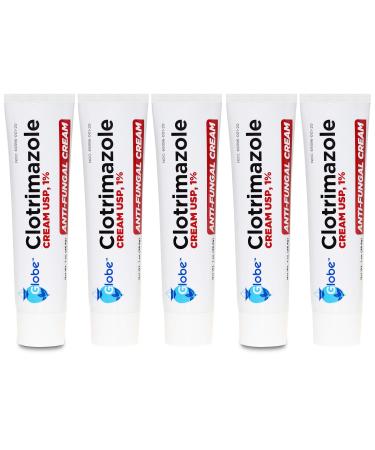 (5 pack) Globe Clotrimazole Antifungal Cream 1% (1 oz) Relieves the itching, burning, cracking and scaling associated with fungal infections | Compare to the Name Brand Active Ingredient