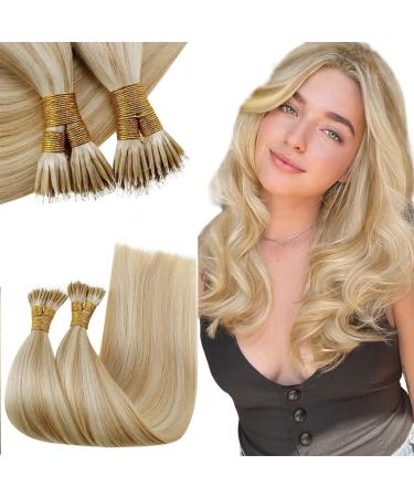 RUNATURE Blonde Nano Hair Extensions Ash Blonde with Bleach Blonde Nano Human Hair Extensions Real Human Hair Nano Tip Hair Extensions Blonde 18 Inch 50 Gram 18" A-Nano-#18P613