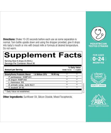 SmartyPants Baby Probiotic Liquid - Pediatrician-Tested Digestive & Immune Support (1.6 Billion CFU) - Buy Online on GoSupps.com
