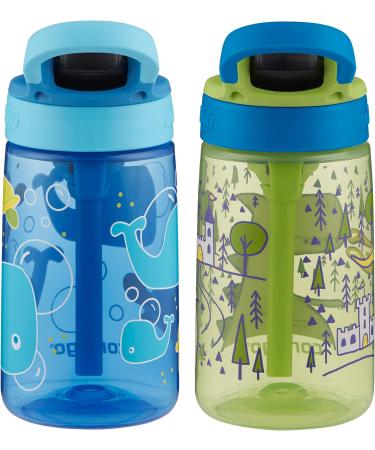 Contigo Aubrey Kids Water Bottle 14oz 2-Pack, Silicone Straw, Spill-Proof Lid, Dishwasher Safe - Whales & Dragon - Buy Online on GoSupps.com
