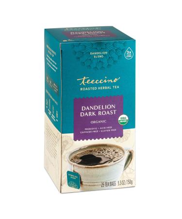 Teeccino Organic Roasted Herbal Tea Dandelion Dark Roast Caffeine Free 25 Tea Bags 5.3 oz (150 g)