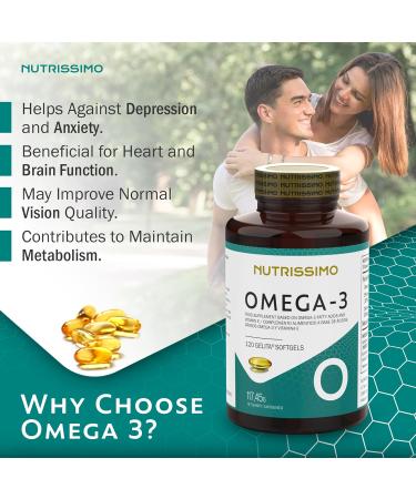 NUTRISSIMO Omega 3 Softgel 3000mg GELITA Anti-Regurgitation Supplement | 120 softgel capsules OF Omega-3 | High concentration EPA 1050mg + DHA 750mg + Vit E 30mg | Up to 4 Months of Supply - Buy Online on GoSupps.com
