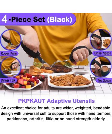 KPKAUT Weighted Utensils Set for Hand Tremors, Parkinson's Patients, and Arthritic Hands - 4-Piece Adaptive Silverware Set for Elderly and Disabled - Black - Buy Online on GoSupps.com