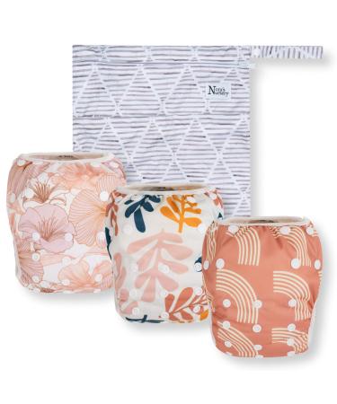 Reusable Swim Diapers and Wet Bag - One Size Fully Adjustable by Nora's Nursery Tropical