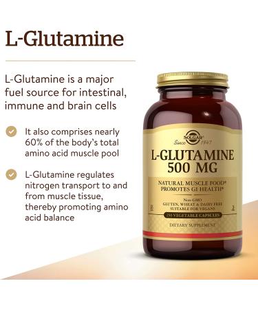 Solgar L-Glutamine 500 mg - 250 Vegetable Capsules for Muscle Recovery & Gut Health - Buy Online on GoSupps.com