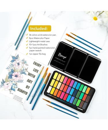 Bianyo 36 Colors Watercolor Paint Set with Brushes, Paper, Swatch & Pouch - Buy Online on GoSupps.com