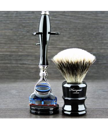 Luxury Shaving Set - 5 Razors Silver Tip Razor Badger Hair Brush & Chrome Stand - International Shipping Available - Buy Online on GoSupps.com