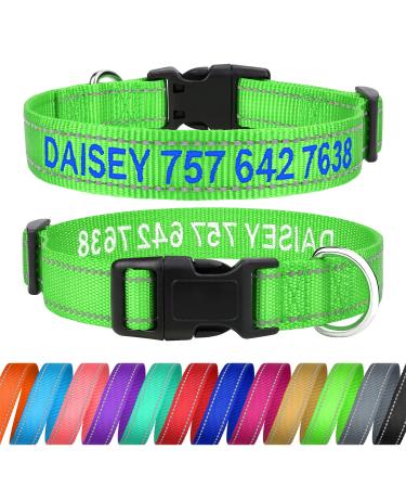 Tagme personalized dog collar for small dog with embroidered reflective nylon dog collar with pet name & telephone number green XS XS (1 Pack) green