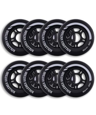 Rollerex VXT500 Inline Skate Wheels (8-Pack) (Various Size & Color Options Available) -Indoor Outdoor- Intended for Roller Blade Wheel Replacement Steel Black 80mm