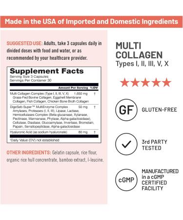 NatureWise Multi Collagen Peptides Pills for Women & Men - Type I II III V X w/Hyaluronic Acid - Supports Skin Hair Joint Health* - Grass Fed Gluten Free Non-GMO - 90 Capsules 30 Day Supply  - Buy Online on GoSupps.com