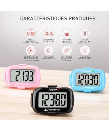 AVTREK Precise 3D Step Counter - Digital Pedometer with Large Display Time & LED Backlight - Ideal for Walking & Running | International Shipping - Buy Online on GoSupps.com