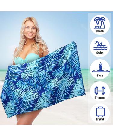 2 Pack Oversized Microfiber Beach Towel Set - Sand-Free, Quick Drying, Super Absorbent - Blue/Green Leaves Print - Ideal for Beach, Pool, Camping - Soft, Lightweight, and Breathable - Buy Online on GoSupps.com
