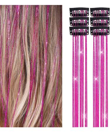 Hair Tinsel | 6 Shiny Clip in Hair Tinsel Kit | Colorful Fairy Glitter Hair Tinsel Clip Smooth for Christmas Daily Life Birthday Hot Pink - Buy Online on GoSupps.com