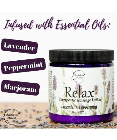 Brookethorne Naturals Relax Therapeutic Massage Lotion 8oz with Lavender & Peppermint Essential Oils - Buy Online on GoSupps.com