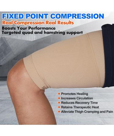 Thigh Compression Sleeves for Pain Relief & Recovery | Unisex Hamstring & Quad Support | XL Beige | Ideal for Running & Sports - Buy Online on GoSupps.com