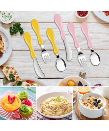 Vicloon 6 PCS Baby Fork and Spoon Set - Stainless Steel Toddler Utensils in Yellow/Pink | Baby Feeding Cutlery for Weaning and Kids - Buy Online on GoSupps.com
