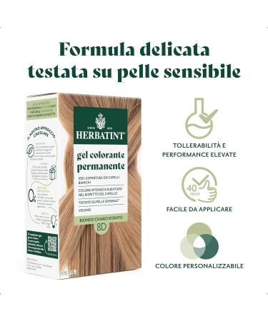  Herbatint Herbatint Permanent Hair Color Gel 8D Light Golden Blonde - 170ml | Ammonia-Free 100% White Hair Coverage | for Sensitive Skin with 8 Organic Natural Extracts - Buy Online on GoSupps.com