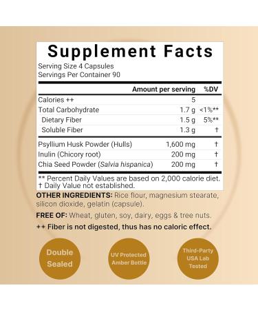 NatureBell Psyllium Husk Capsules 2,000mg Per Serving 360 Count with Inulin & Chia Seed Soluble Fiber for Digestion Plant Based Herbal Fiber Supplement Non-GMO Gluten Free - Buy Online on GoSupps.com