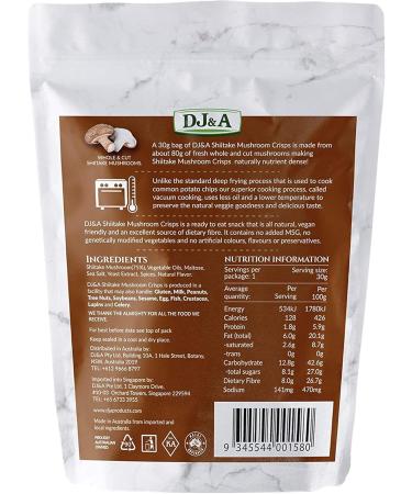  DJ&A DJ&A Shiitake Vegetable Chips with Mushrooms Lightly Cooked & Seasoned Vegan Snacks Non-GMO 30g Pack of 12 30g (Pack of 12) - Buy Online on GoSupps.com