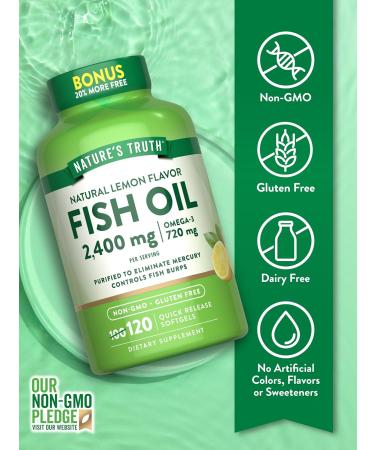 Nature's Truth Fish Oil 2400mg | 120 Quick Release Softgels | 720 mg Omega 3 | Burpless Lemon Flavor Pills | Non-GMO & Gluten Free Supplement - Buy Online on GoSupps.com