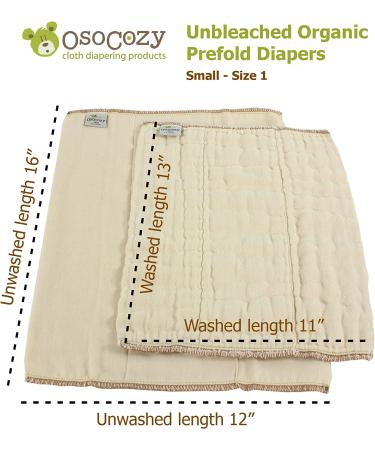 OsoCozy Organic Cotton Prefold Cloth Diapers - Small Size 1 (6pk) | Super-Soft, Absorbent, Durable | Unbleached Natural Color | Fits 7-15 Lbs - Buy Online on GoSupps.com