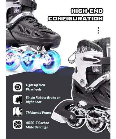 METROLLER Adjustable Inline Skates with Light Up Wheels - Black Large (4-7 US) - Beginner Rollerblades for Girls, Boys, Women, Men - Buy Online on GoSupps.com