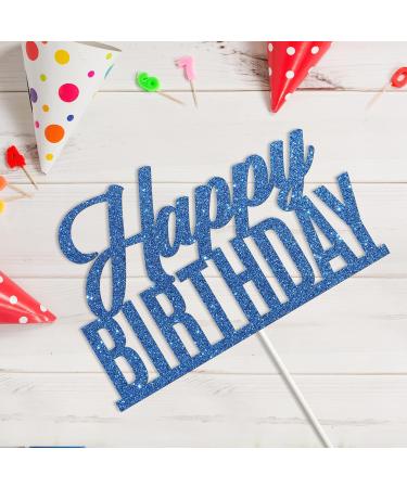 Tenhaisi Blue Glitter Happy Birthday Cake Topper Anniversary Party Birthday Sign Cake Topper Adults Children Teenager Birthday Party Cake Decoration Supplies - Buy Online on GoSupps.com